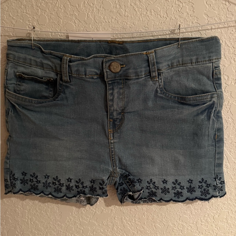 Aeropostale Blue Denim Kids Shorts with Floral Embroidery